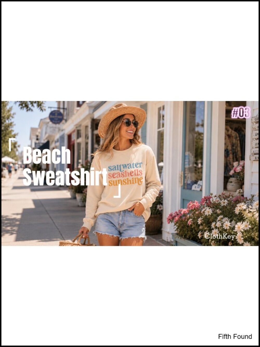 Cotton Striped Crew Neck Pullover Sweatshirt Summer Beach Tops - Picture 5 of 5